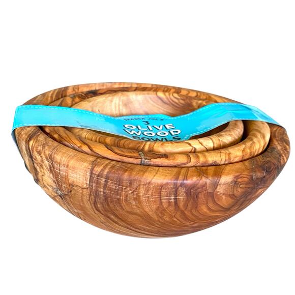 Trader Joe’s Solid Olive Wood Bowls Set of 3 Small to Medium Stacking Bowls - Picture 6 of 9
